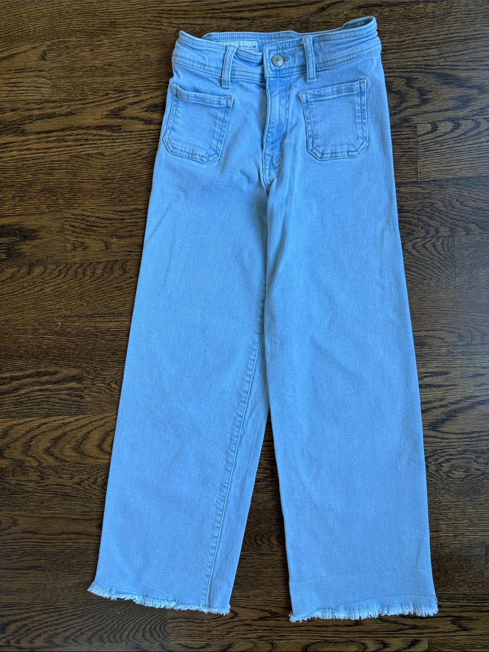 Zara Light Blue Wide-Leg Jeans with Raw Hem